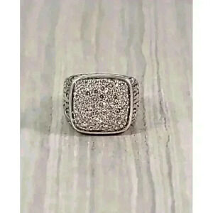 John Hardy Sterling Silver Classic Chain Signet Ring with Diamonds Size 8.75